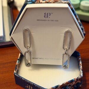 Silver Rectangle Link Drop Earrings